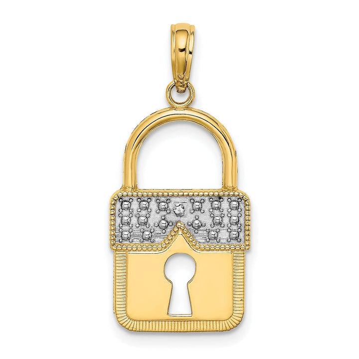 14k Yellow Gold Concave Lock with Key Hole Design Charm