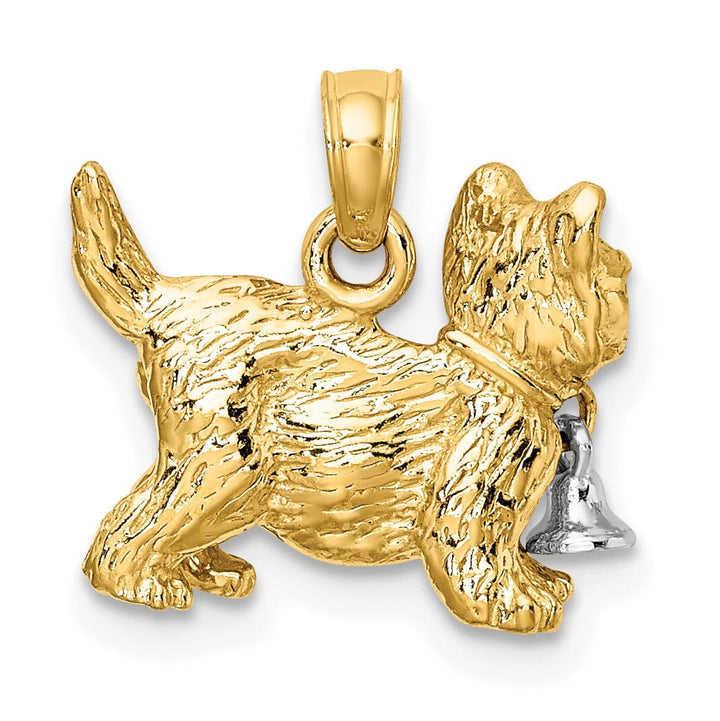 14k Two-Tone Gold Textured Polished Finish 3-Dimensional With Moveable Dangling Bell Cat Charm Pendant