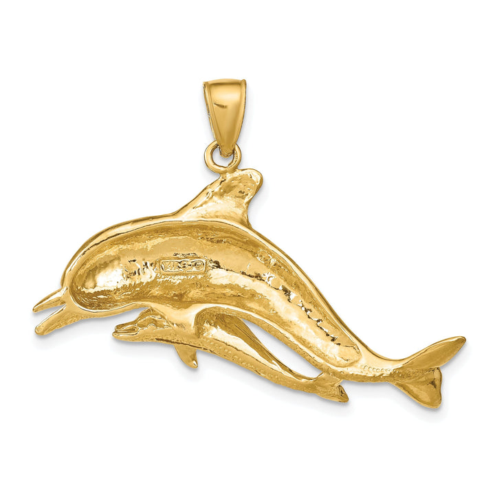 14K Yellow Gold Polished Finish Dolphin with Baby Design Charm Pendant