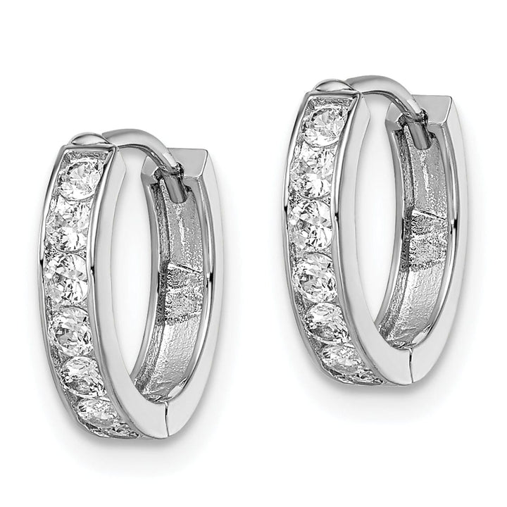 Rhodium Plated Channel Set Huggie Earrings