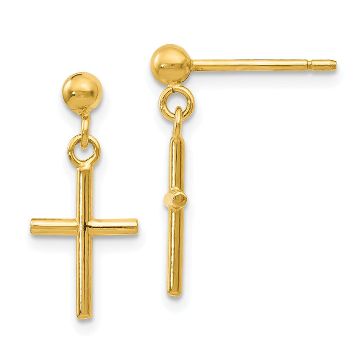 14k Yellow Gold Polish Cross Post Drop Earrings