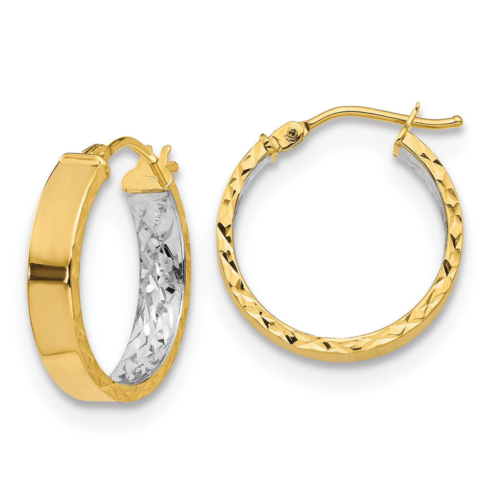 14k Two Tone Gold Polished D.C Hoop Earrings