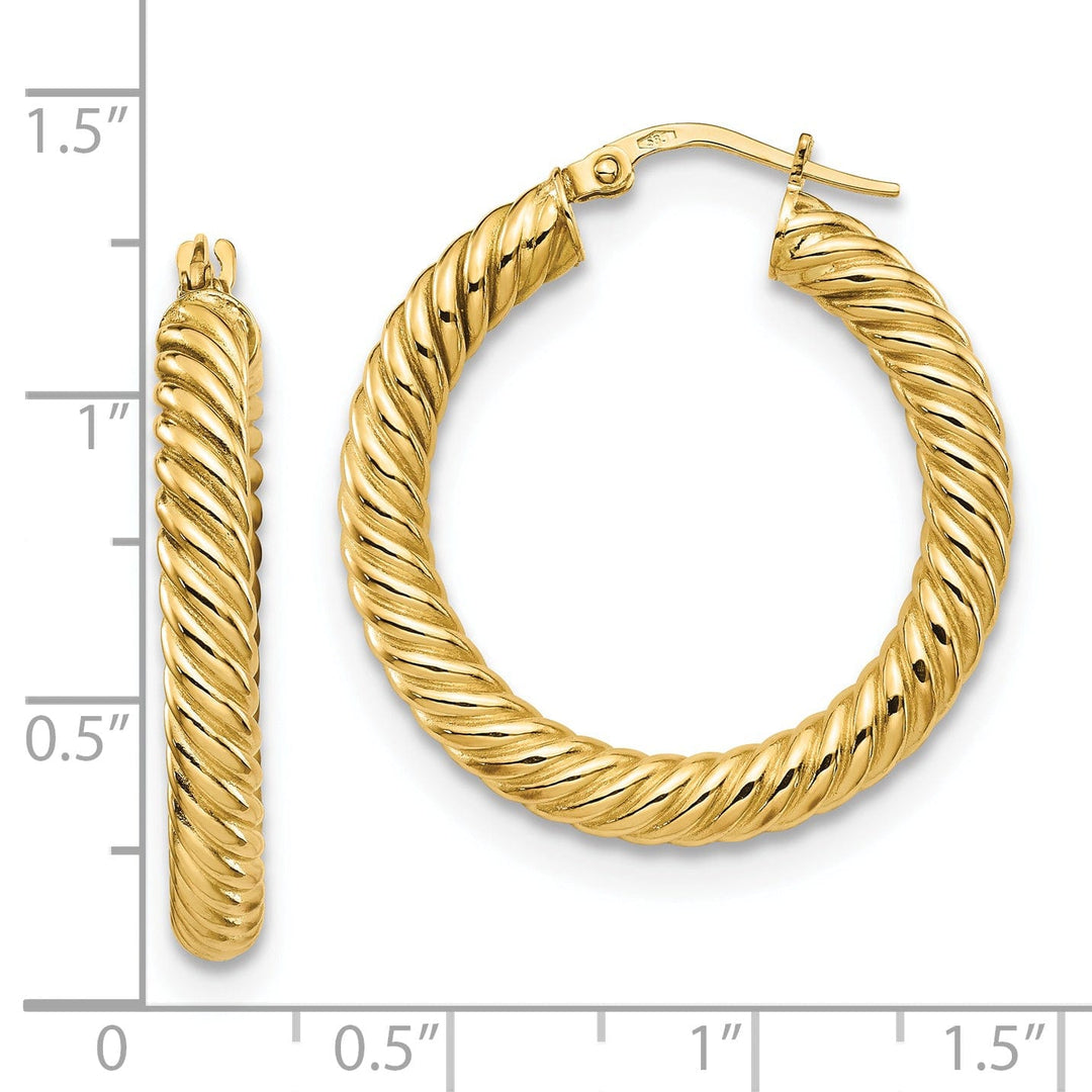 14k Yellow Gold Polished Twisted Hoop Earrings