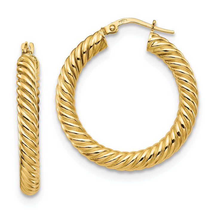 14k Yellow Gold Polished Twisted Hoop Earrings