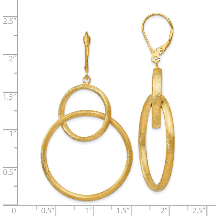 14k Yellow Gold Round Leverback Dangle Earrings