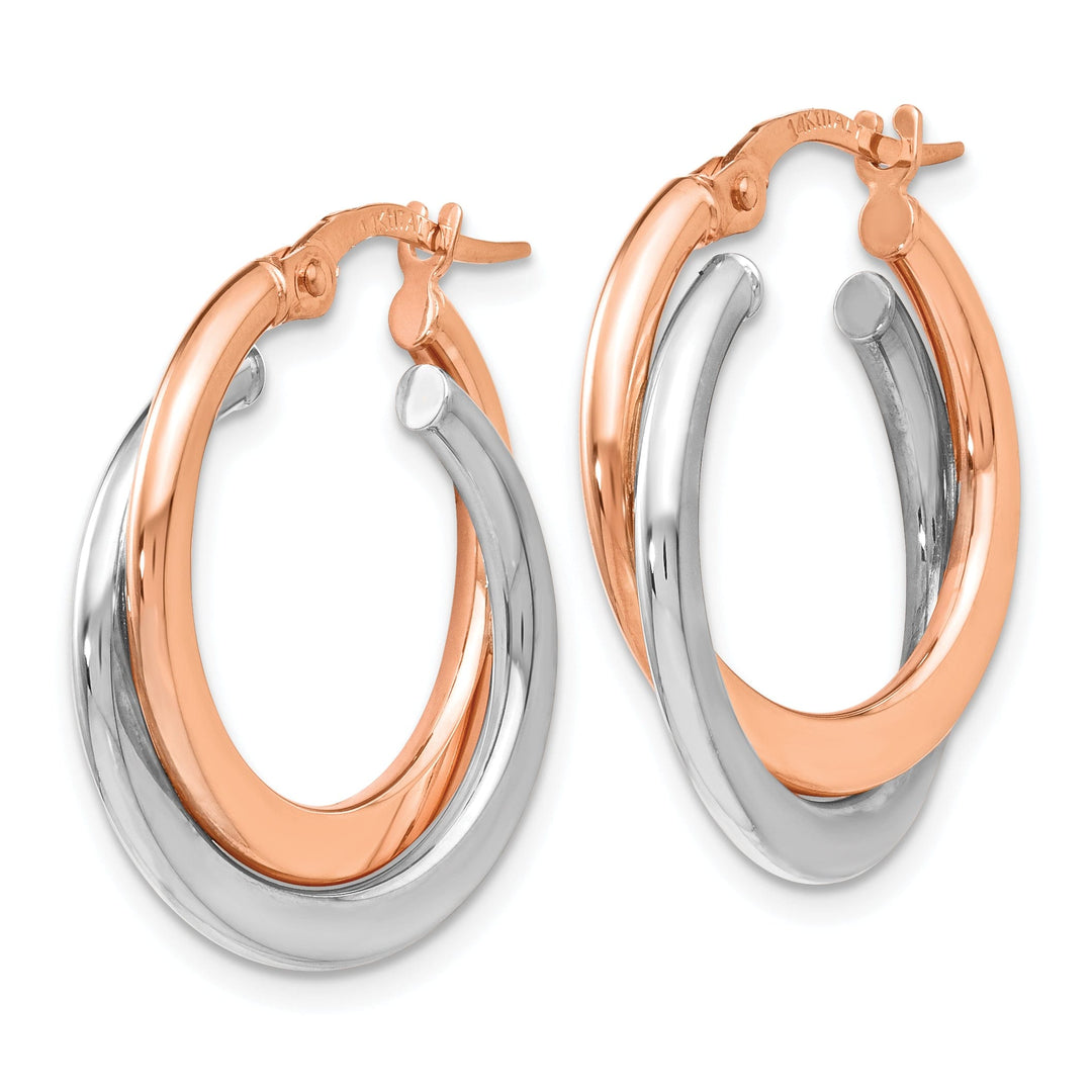 14k Two Tone Gold Hinged Double Hoop Earrings