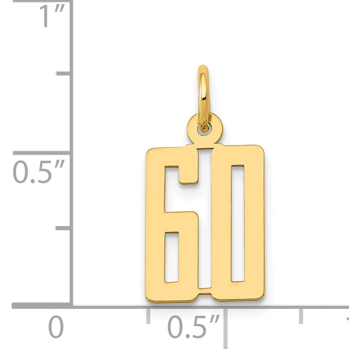 14K Yellow Gold Polished Finish Small Size Elongated Shape Number 60 Charm Pendant