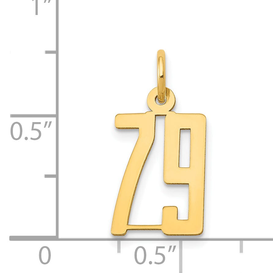 14K Yellow Gold Polished Finish Small Size Elongated Shape Number 79 Charm Pendant