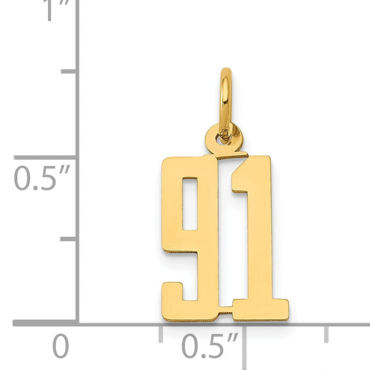 14K Yellow Gold Polished Finish Small Size Elongated Shape Number 91 Charm Pendant