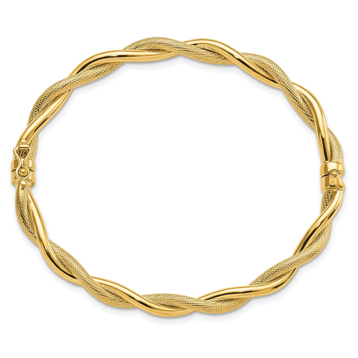 14k Yellow Gold Polished Textured Twist Bangle