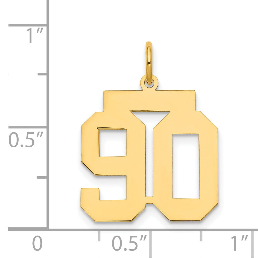 14K Yellow Gold Polished Finish Medium Size Number 90 Charm Pendant