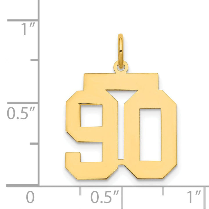 14K Yellow Gold Polished Finish Medium Size Number 90 Charm Pendant