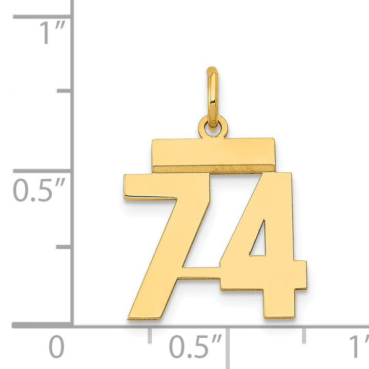 14k Yellow Gold Polished Finish Small Size Number 74 Charm Pendant