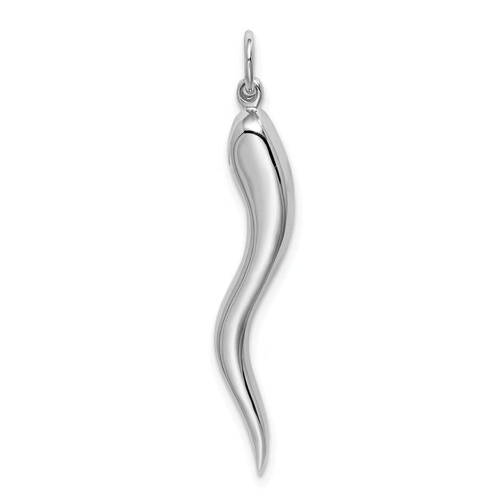 14k White Gold Solid Polished Finish 3-Dimensional Large Italian Horn Charm Pendant