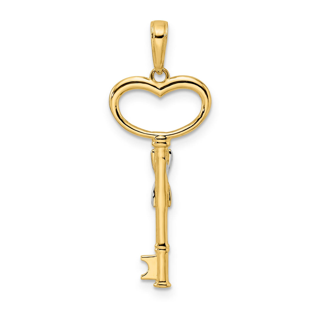 14k Yellow Gold D.C Finish 3-D Heart Key Design Charm Pendant