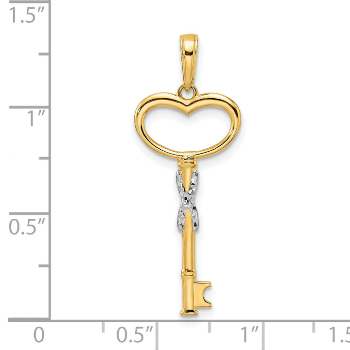 14k Yellow Gold D.C Finish 3-D Heart Key Design Charm Pendant