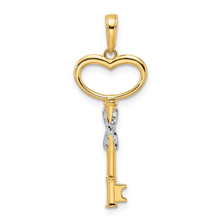 14k Yellow Gold D.C Finish 3-D Heart Key Design Charm Pendant