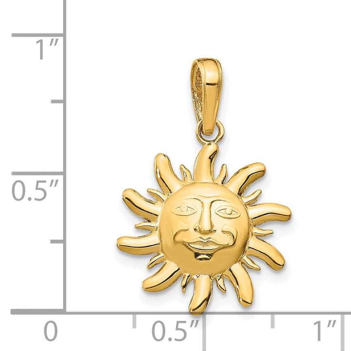 14k Yellow Gold Solid Polished Finish Concave Shape Small Size Sun Smiling Face Charm Pendant