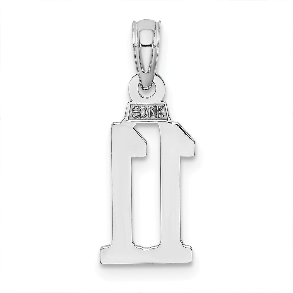14K White Gold Polished Finished Block Script Design Number 11 Charm Pendant