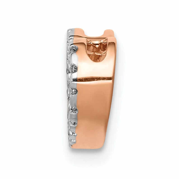 14k Rose Gold Polished Finish Open Back 1/15ct Diamond Heart Design Chain Slide Pendant will not fit omega chain