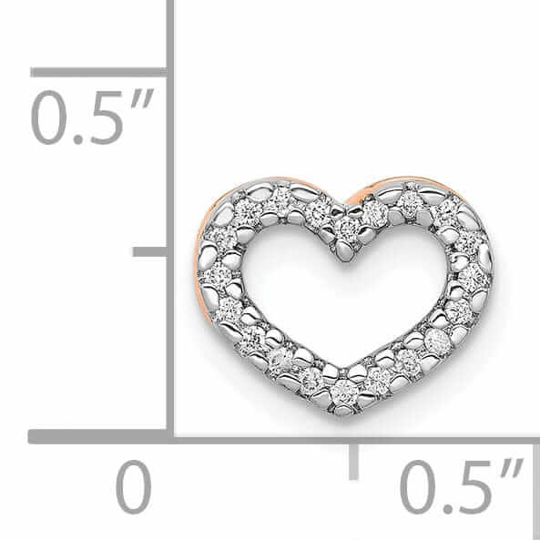 14k Rose Gold Polished Finish Open Back 1/15ct Diamond Heart Design Chain Slide Pendant will not fit omega chain