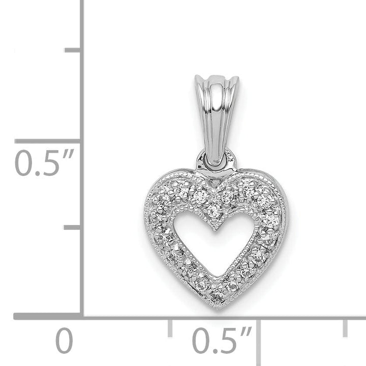 14k White Gold Polished Finish Open Back 1/10-CT Diamond Heart Design Charm Pendant