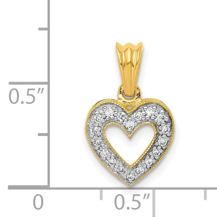 14k Yellow Gold, White Rhodium Open Back Polished Finish 0.101 CT Diamond Heart Design Pendant