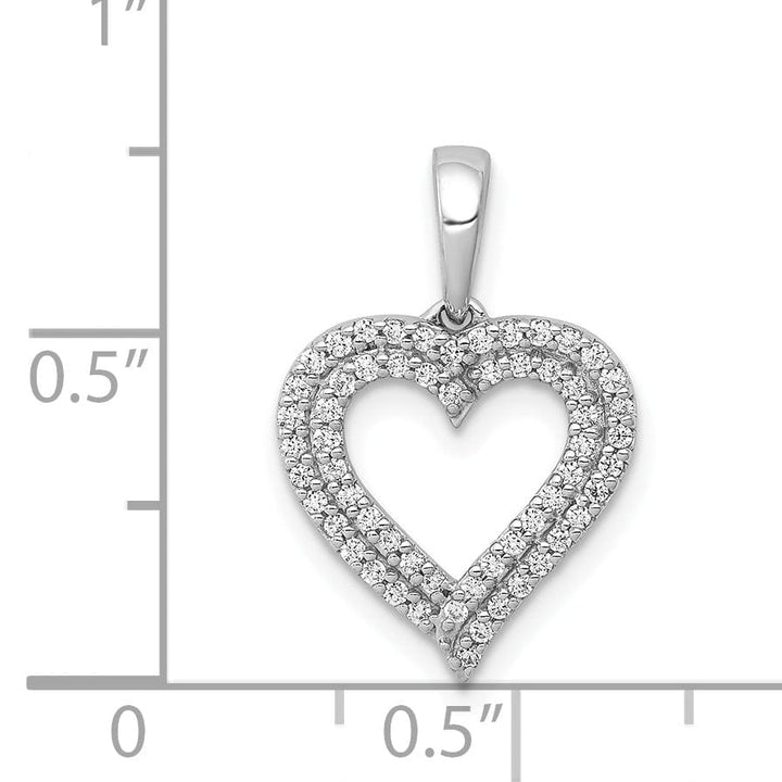 14k White Gold Open Back Polished Finish 1/4ct Round Diamond 2-Row Design Heart Charm Pendant