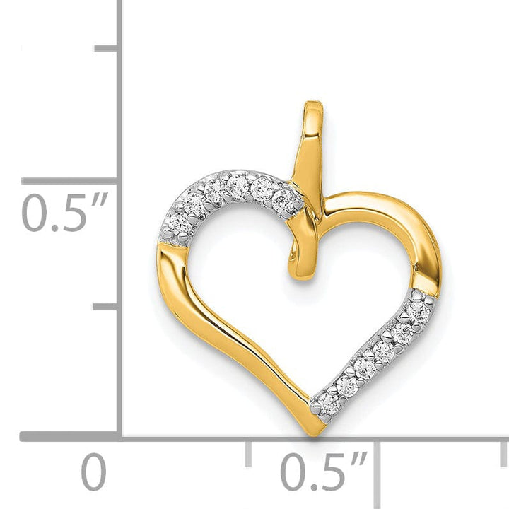 14k Yellow Gold, White Rhodium Closed Back Polished Finish 1/15-CT Diamond Fancy Heart Design Charm Pendant