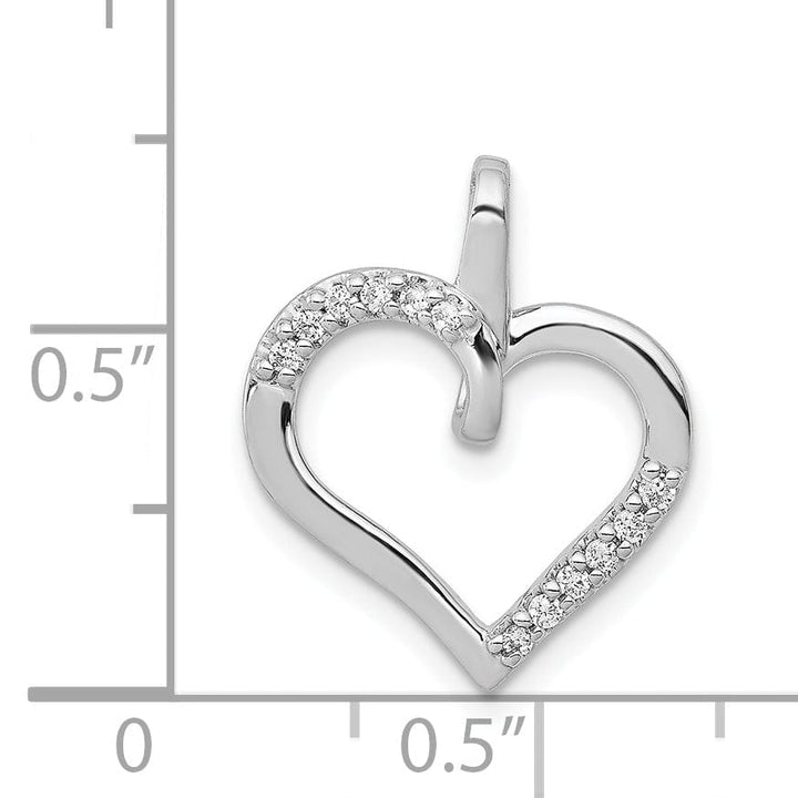 14k White Gold Polished Finish Closed Back 1/10-CT Diamond Heart Design Charm Pendant