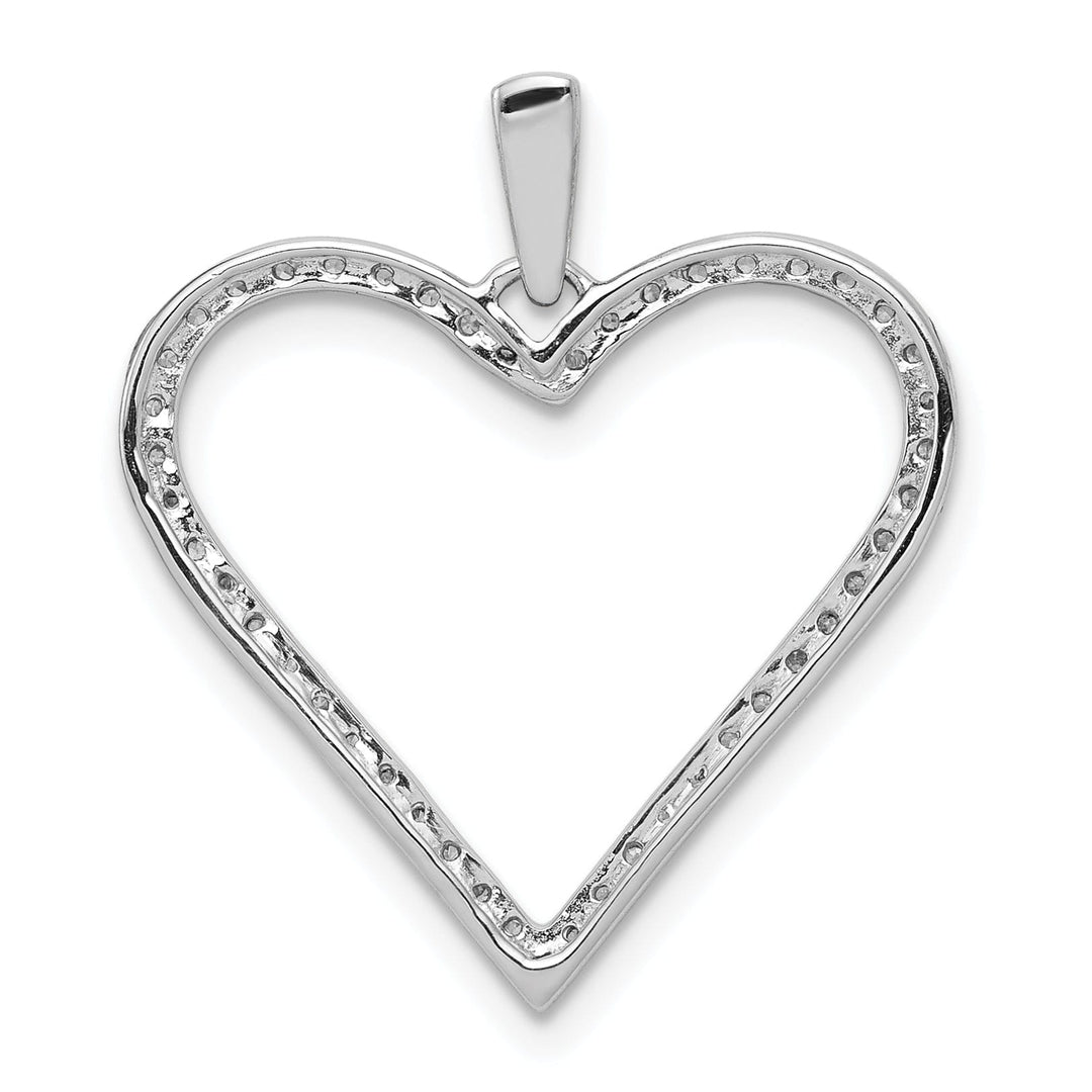 14k White Gold Polished Finish Open Back 1/6-CT Diamond Heart Design Charm Pendant