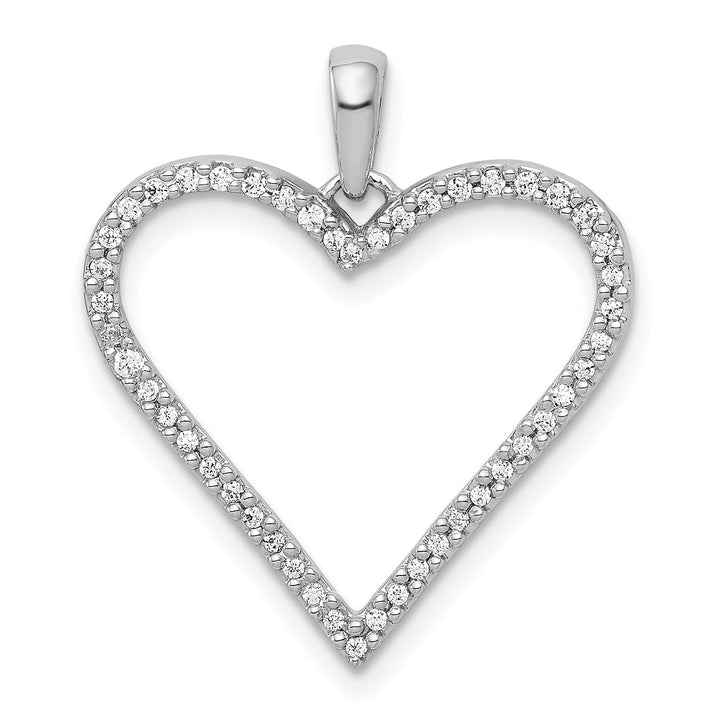 14k White Gold Polished Finish Open Back 1/6-CT Diamond Heart Design Charm Pendant