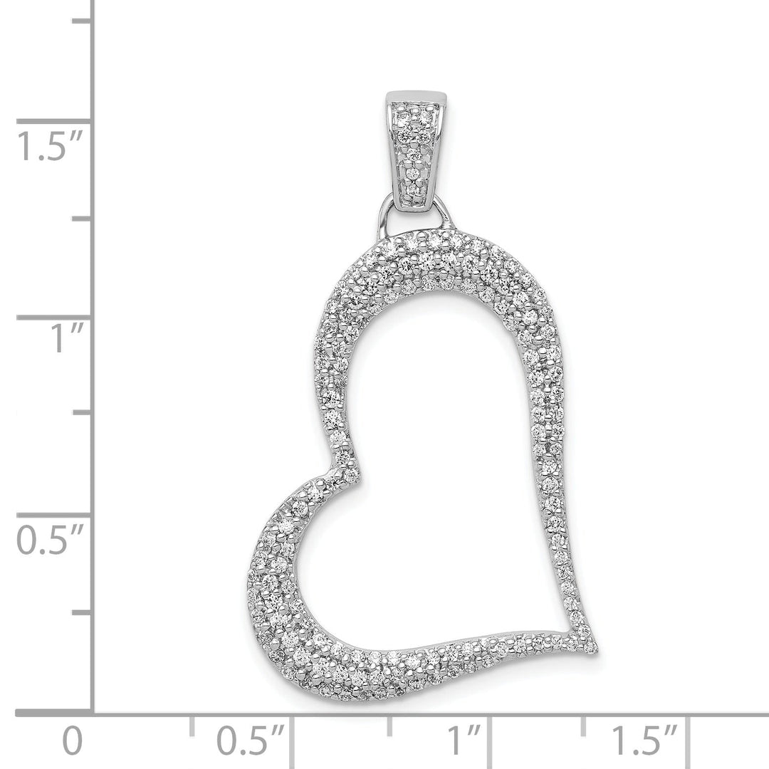 14k White Gold Polished Finish 0.629-CT Diamond with Slanted Heart Fancy Design Charm Pendant