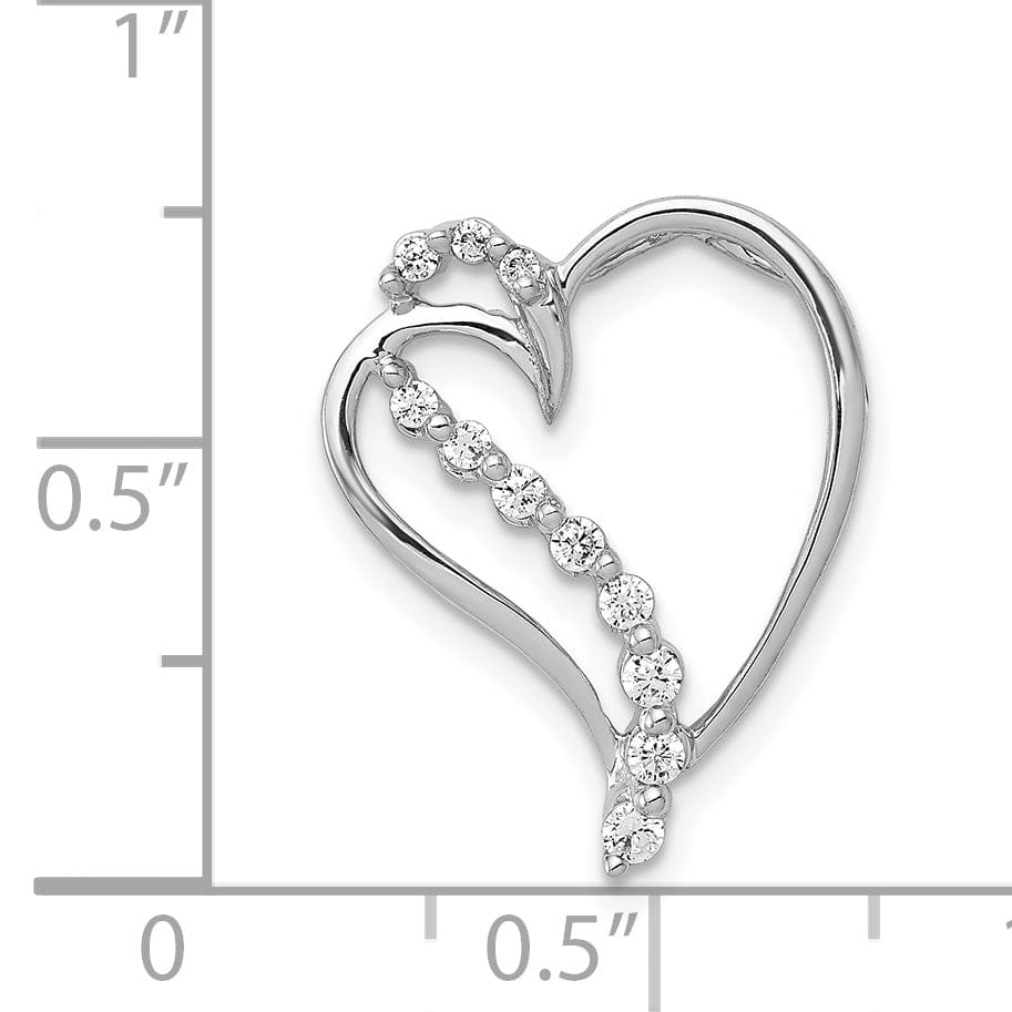 14k White Gold Polished Finish 1/6-CT Diamond Fancy Heart Design Chain Slide Pendant will not fit on Omega Chain