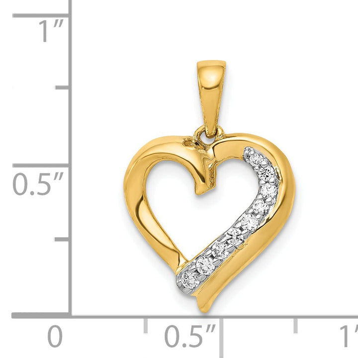 14k Yellow Gold, White Rhodium Polished Finish 0.099-CT Diamond Heart Design Charm Pendant