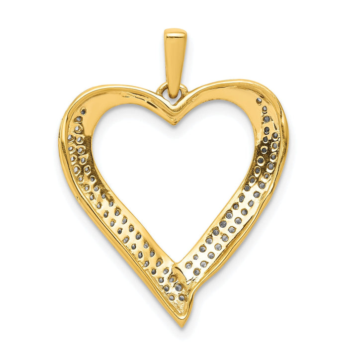 14k Yellow Gold, White Rhodium Polished Finish Open Back 0.228-CT Diamond Sleek Shape Design Heart Charm Pendant