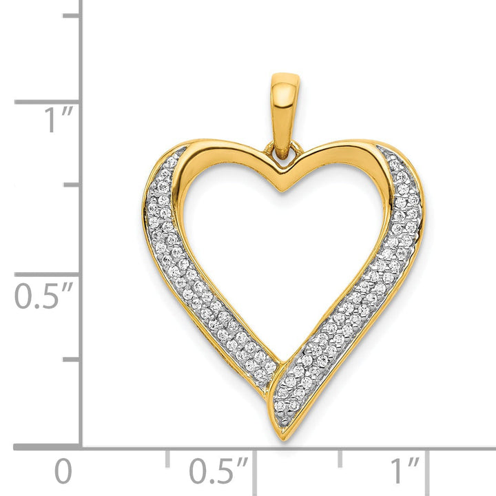 14k Yellow Gold, White Rhodium Polished Finish Open Back 0.228-CT Diamond Sleek Shape Design Heart Charm Pendant