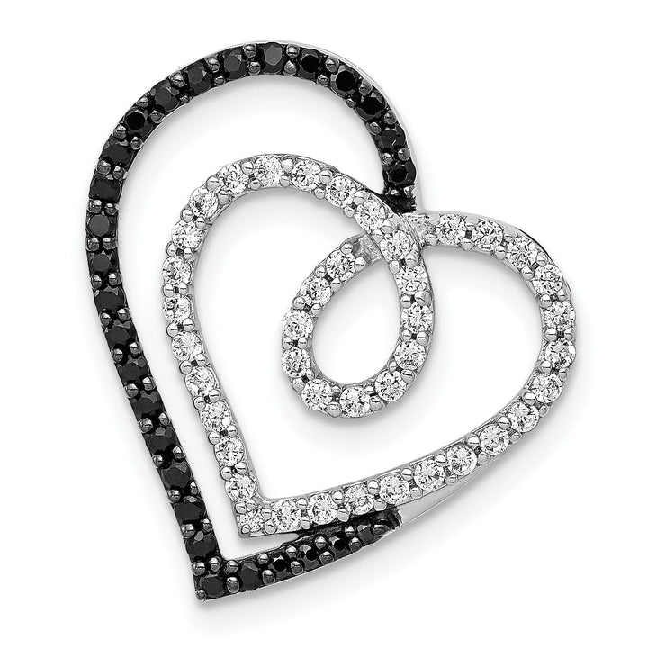 14k White Gold Polished Finish Black & White 0.404-CT Diamond Entwined Loop Design Heart Chain Slide Pendant will not fit Omega Chain