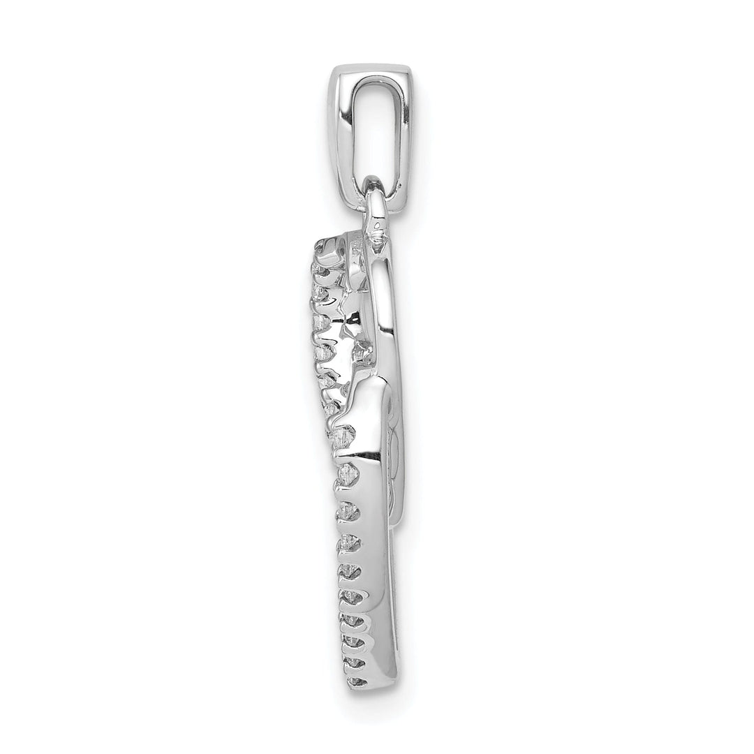 14k White Gold Polished Finish Closed Back 0.1-CT Diamond Two Entwined Hearts Design Charm Pendant