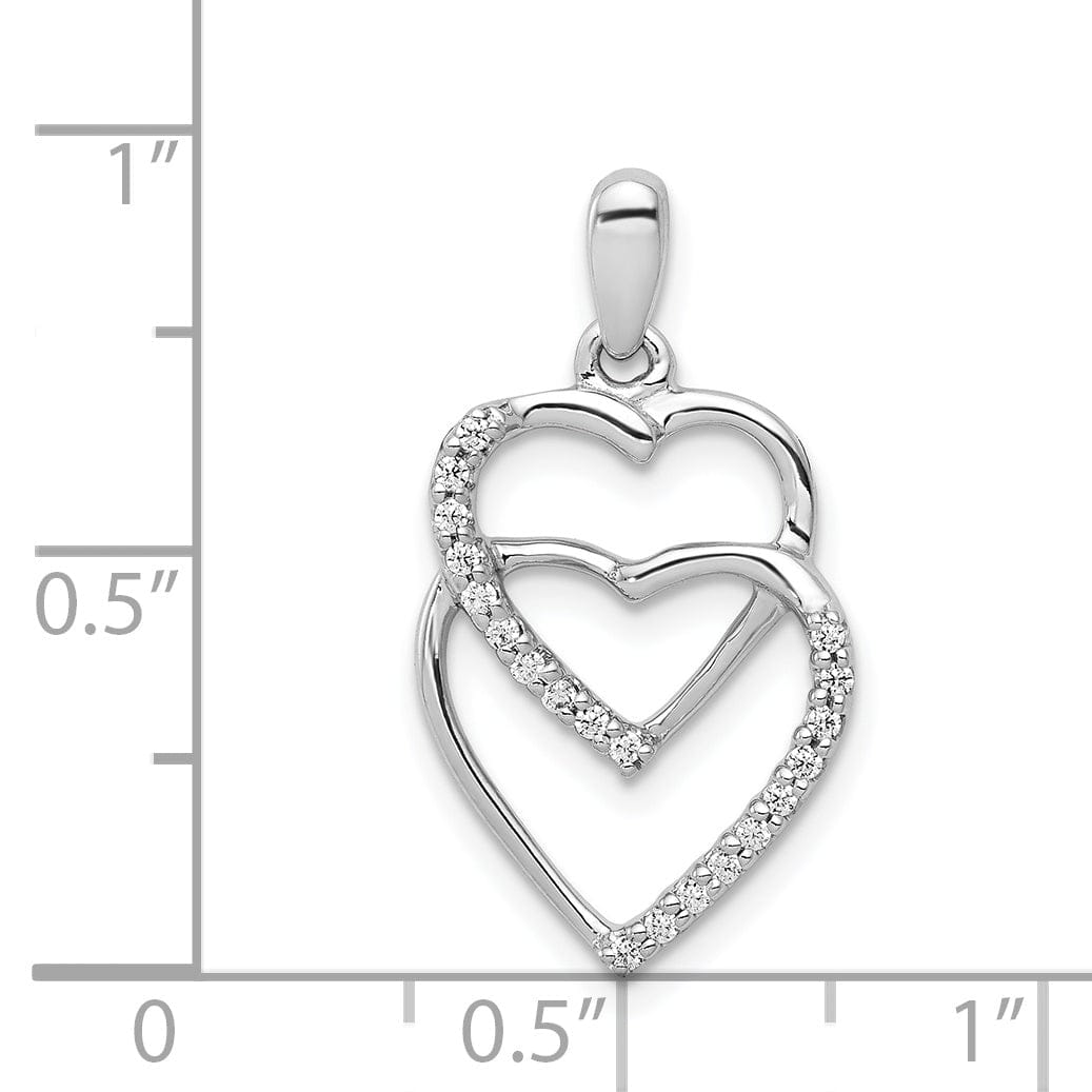 14k White Gold Polished Finish Closed Back 0.1-CT Diamond Two Entwined Hearts Design Charm Pendant