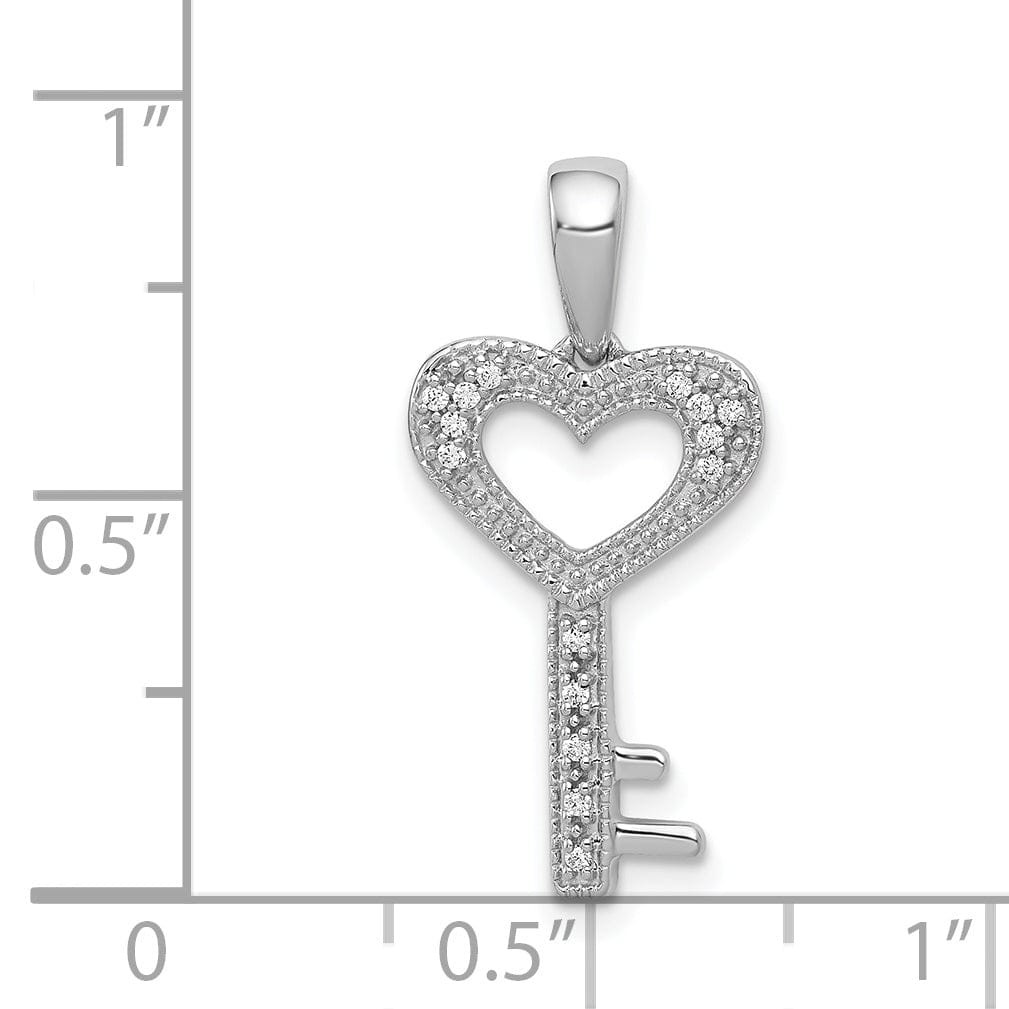 14k White Gold Rhodium 0.06-CT Diamond Heart and Key Design Pendant