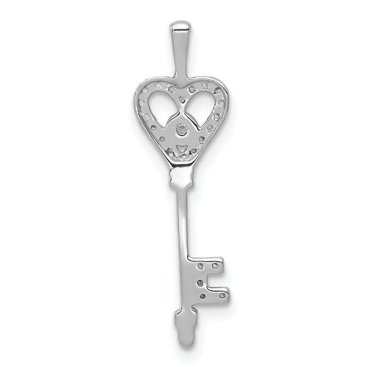 14k White Gold Rhodium 0.104-CT Diamond Fancy Heart Key Design Pendant