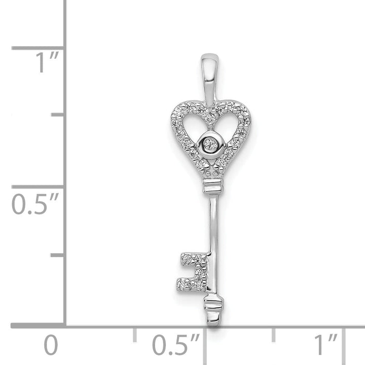 14k White Gold Rhodium 0.104-CT Diamond Fancy Heart Key Design Pendant