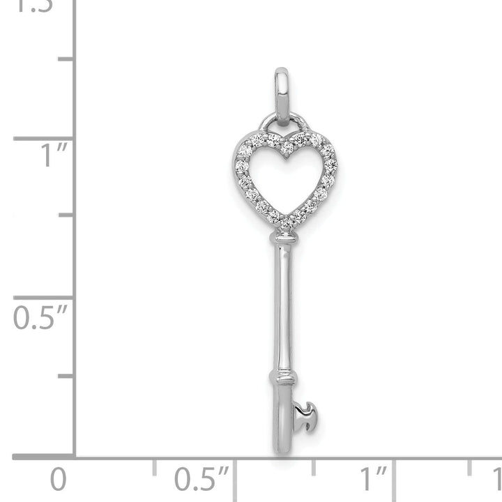 14k White Gold Rhodium 0.108-CT Diamond Fancy Heart Key Design Pendant