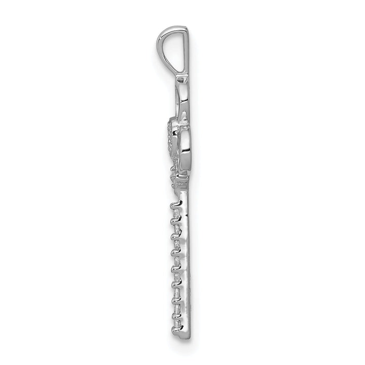 14k White Gold Rhodium 0.071-CT Diamond Club Fancy Key Design Pendant