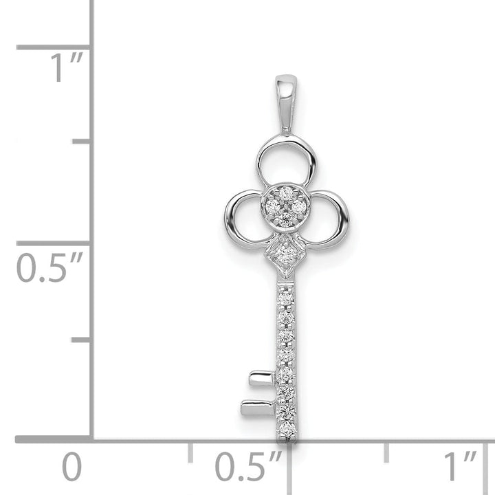 14k White Gold Rhodium 0.071-CT Diamond Club Fancy Key Design Pendant