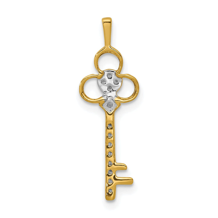 14k Yellow Gold Rhodium 0.071-CT Diamond Club Fancy Key Design Pendant