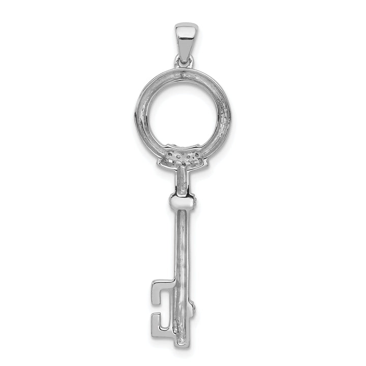 14k White Gold Rhodium 0.13-CT Diamond CircleFancy Key Design Pendant