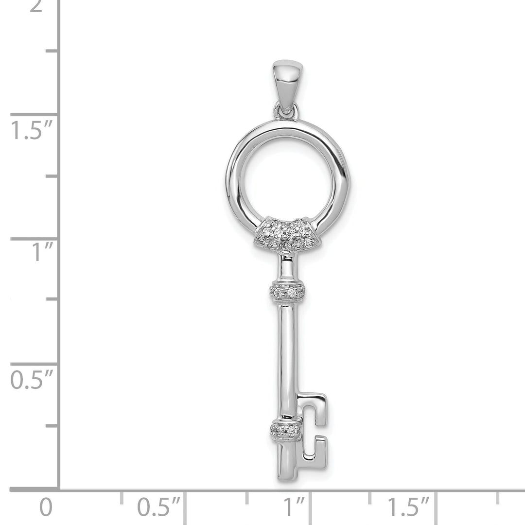 14k White Gold Rhodium 0.13-CT Diamond CircleFancy Key Design Pendant