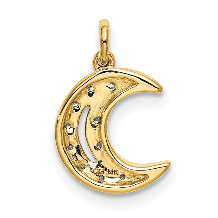 14k Yellow Gold Open Back Polished Finish 0.05-CT Diamond Moon Charm Design Pendant